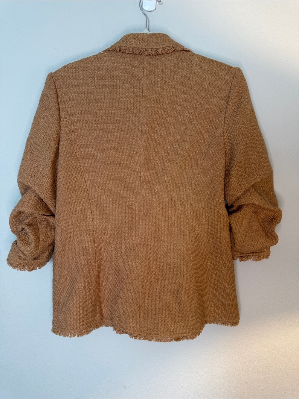 Cinq à Sept Frayed-Trim Textured Blazer in Camel Brown - Picture 3 of 9